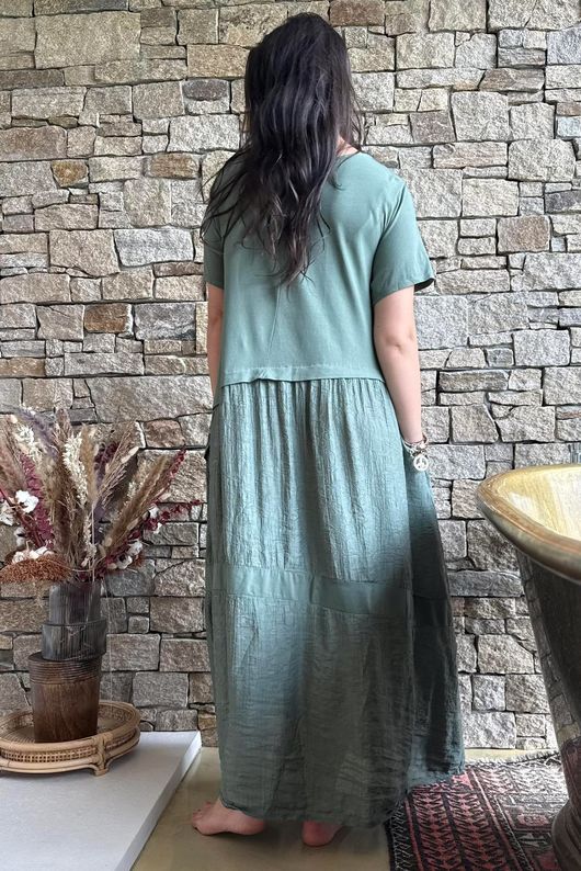 Tasha Damask T Shirt Maxi Dress Khaki